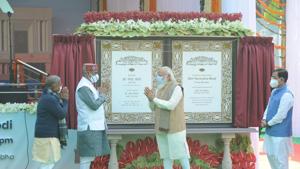 Prime Minister Narendra Modi unveiling the plaque to lay the foundation stone of the New Parliament Building. The Opposition boycotted the ceremony because it claimed the government had not been willing to listen to its views on the project(ANI Photo) Prime Minister Narendra Modi unveiling the plaque to lay the foundation stone of the New Parliament Building. The Opposition boycotted the ceremony because it claimed the government had not been willing to listen to its views on the project(ANI Photo)