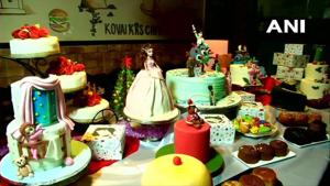 Apart from Corona cakes, the other varieties that are on display include Barbie, Flamingo, Santa Clause among others.(Twitter/@ANI) Apart from Corona cakes, the other varieties that are on display include Barbie, Flamingo, Santa Clause among others.(Twitter/@ANI)