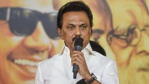 Dravida Munnetra Kazhagam (DMK) President MK Stalin was addressing senior party leaders and functionaries at DMK headquarters on Sunday.(PTI Photo) Dravida Munnetra Kazhagam (DMK) President MK Stalin was addressing senior party leaders and functionaries at DMK headquarters on Sunday.(PTI Photo)