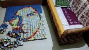 The image shows a portrait of Rajkummar Rao created using 500 Rubik’s cubes.(Instagram/@cubemaster_sd) The image shows a portrait of Rajkummar Rao created using 500 Rubik’s cubes.(Instagram/@cubemaster_sd)