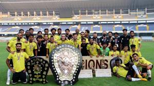 A triumphant Real Kashmir FC Unit.(Real Kashmir/Twitter) A triumphant Real Kashmir FC Unit.(Real Kashmir/Twitter)