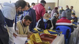 Jammu: Counting of votes for the recently concluded District Development Council elections in progress at a centre, in Jammu, Tuesday, Dec. 22, 2020. (PTI Photo)