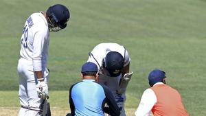India's Mohammed Shami, second right, is attended to by medical staff after he was struck on the forearm on the third day of their cricket test match against Australia at the Adelaide Oval in Adelaide, Australia, Saturday, Dec. 19, 2020. (AP Photo/David Mairuz)(AP) India's Mohammed Shami, second right, is attended to by medical staff after he was struck on the forearm on the third day of their cricket test match against Australia at the Adelaide Oval in Adelaide, Australia, Saturday, Dec. 19, 2020. (AP Photo/David Mairuz)(AP)
