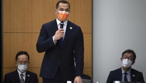 Koji Murofushi, Sports Director for the Tokyo 2020 Olympic Games, speaks during the opening remarks session of the Tokyo2020 Olympics Executive Board Meeting Tuesday, Dec. 22, 2020 in Tokyo, Japan. (Carl Court/Pool Photo via AP)(AP) Koji Murofushi, Sports Director for the Tokyo 2020 Olympic Games, speaks during the opening remarks session of the Tokyo2020 Olympics Executive Board Meeting Tuesday, Dec. 22, 2020 in Tokyo, Japan. (Carl Court/Pool Photo via AP)(AP)