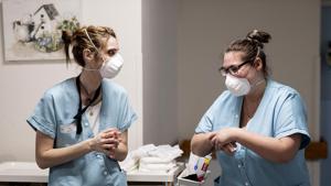 Medical workers wash their hands in a nursing home of Kaysesberg, eastern France.(AP) Medical workers wash their hands in a nursing home of Kaysesberg, eastern France.(AP)