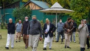Farooq Abdullah, Mehbooba Mufti, Omar Abdullah and other members after a meeting of People's Alliance for Gupkar Declaration, in Srinagar. (File Photo)(PTI) Farooq Abdullah, Mehbooba Mufti, Omar Abdullah and other members after a meeting of People's Alliance for Gupkar Declaration, in Srinagar. (File Photo)(PTI)