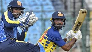 Jaipur: Tamil Nadu captain Dinesh Karthik plays a shot during the Vijay Hazare Trophy cricket match against Services at Sawai Mansingh Stadium in Jaipur, Wednesday, Sept. 25, 2019.(PTI) Jaipur: Tamil Nadu captain Dinesh Karthik plays a shot during the Vijay Hazare Trophy cricket match against Services at Sawai Mansingh Stadium in Jaipur, Wednesday, Sept. 25, 2019.(PTI)
