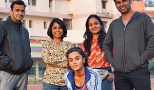 Taapsee Pannu poses with her ‘frontline soldiers’ from Rashami Rocket. Taapsee Pannu poses with her ‘frontline soldiers’ from Rashami Rocket.