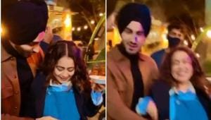 Neha Kakkar and Rohanpreet Singh goof around on the sets of their new music video. Neha Kakkar and Rohanpreet Singh goof around on the sets of their new music video.