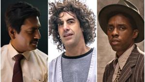 Nawazuddin Siddiqui in Serious Men, Sacha Baron Cohen in The Trial of the Chicago 7, and Chadwick Boseman in Ma Rainey’s Black Bottom. Nawazuddin Siddiqui in Serious Men, Sacha Baron Cohen in The Trial of the Chicago 7, and Chadwick Boseman in Ma Rainey’s Black Bottom.