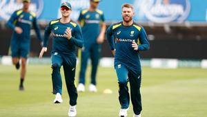Steve Smith and David Warner warm up.(Getty Images) Steve Smith and David Warner warm up.(Getty Images)