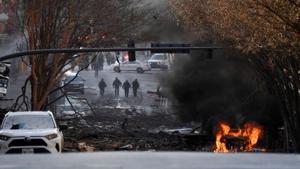 A vehicle burns near the site of an explosion in the area of Second and Commerce in Nashville, Tennessee, US.(via REUTERS) A vehicle burns near the site of an explosion in the area of Second and Commerce in Nashville, Tennessee, US.(via REUTERS)