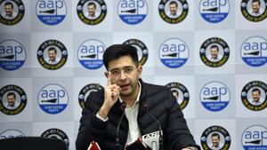 Vice chairman of Delhi Jal Board (DJB) Raghav Chadha addresses a press conference on an alleged attack by the BJP at DJB's office earlier today, at AAP headquarters, in New Delhi.(Sanjeev Verma/HT PHOTO) Vice chairman of Delhi Jal Board (DJB) Raghav Chadha addresses a press conference on an alleged attack by the BJP at DJB's office earlier today, at AAP headquarters, in New Delhi.(Sanjeev Verma/HT PHOTO)