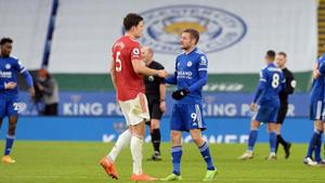Jamie Vardy of Leicester City and Harry Maguire of Manchester United.(Getty Images) Jamie Vardy of Leicester City and Harry Maguire of Manchester United.(Getty Images)