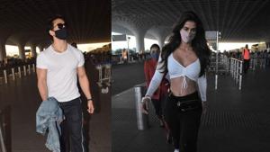 Tiger Shroff and Disha Patani at Mumbai airport on Saturday.(Varinder Chawla) Tiger Shroff and Disha Patani at Mumbai airport on Saturday.(Varinder Chawla)