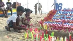 Locals in Chennai pay floral tribute to 2004 tsunami victims on the 16th anniversary at Marina Beach.(ANI) Locals in Chennai pay floral tribute to 2004 tsunami victims on the 16th anniversary at Marina Beach.(ANI)