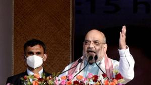 Union home minister Amit Shah during a rally.(ANI) Union home minister Amit Shah during a rally.(ANI)