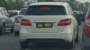 Vehicle sporting a caste sticker in Uttar Pradesh. Vehicle sporting a caste sticker in Uttar Pradesh.