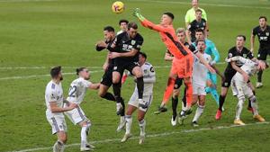 Leeds United’s goalkeeper Illan Meslier punches the ball clear.(Getty Images) Leeds United’s goalkeeper Illan Meslier punches the ball clear.(Getty Images)