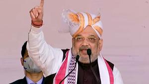 Union Home Minister Amit Shah addresses a gathering during the foundation stone laying ceremony of various development projects in Imphal on Sunday.(ANI) Union Home Minister Amit Shah addresses a gathering during the foundation stone laying ceremony of various development projects in Imphal on Sunday.(ANI)