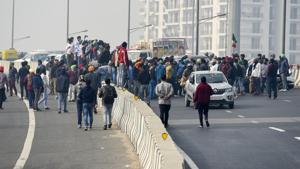 Farmers protesting over the new farm laws at Ghazipur border in New Delhi.(PTI) Farmers protesting over the new farm laws at Ghazipur border in New Delhi.(PTI)