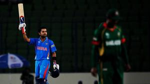 Virat Kohli, who was named ICC Men’s ODI cricket of the decade, scored a century against Bangladesh in his debut ICC World Cup match in 2011 in Dhaka.(Getty Images)