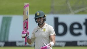 South Africa's Faf du Plessis reaches 150, on day three of the first cricket test match between South Africa and Sri Lanka at Super Sport Park Stadium in Pretoria.(AP) South Africa's Faf du Plessis reaches 150, on day three of the first cricket test match between South Africa and Sri Lanka at Super Sport Park Stadium in Pretoria.(AP)