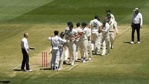 India and Australia players share pleasantries each other after the match ended.(Getty Images) India and Australia players share pleasantries each other after the match ended.(Getty Images)