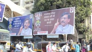 Posters and banners put up at several places in Dombivli on Tuesday by Shiv Sena party in support of MP Sanjay Raut.(Rishikesh Choudhary /HT Photo) Posters and banners put up at several places in Dombivli on Tuesday by Shiv Sena party in support of MP Sanjay Raut.(Rishikesh Choudhary /HT Photo)