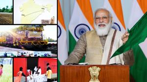 Prime Minister Narendra Modi flags off the 100th Kisan Rail from Sangola in Maharashtra to Shalimar in West Bengal, via video link, in New Delhi.(PIB photo) Prime Minister Narendra Modi flags off the 100th Kisan Rail from Sangola in Maharashtra to Shalimar in West Bengal, via video link, in New Delhi.(PIB photo)