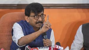 Shiv Sena leader Sanjay Raut during a press conference after his wife got summons from ED, at Sena Bhavan in Mumbai on Monday.(Pratik Chorge/HT Photo) Shiv Sena leader Sanjay Raut during a press conference after his wife got summons from ED, at Sena Bhavan in Mumbai on Monday.(Pratik Chorge/HT Photo)