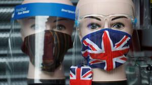 A Union Jack design face mask is seen for sale in the window of a shop amid the outbreak of the coronavirus disease (Covid-19) in Manchester, Britain.(REUTERS) A Union Jack design face mask is seen for sale in the window of a shop amid the outbreak of the coronavirus disease (Covid-19) in Manchester, Britain.(REUTERS)