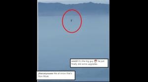 The image shows the human-like figure over the California coast.(Instagram/@slingpilotacademy) The image shows the human-like figure over the California coast.(Instagram/@slingpilotacademy)