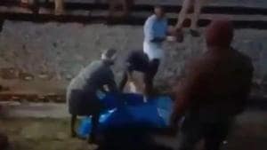 Karnataka council deputy chairman SL Dharme Gowda’s body at the railway track.(Videograb) Karnataka council deputy chairman SL Dharme Gowda’s body at the railway track.(Videograb)