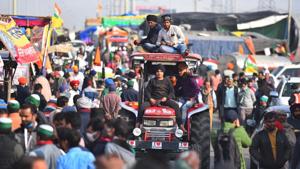 New Delhi, India - Dec. 29, 2020: Demonstrators gathered on a blocked section of National Highway-9 (NH9) at Ghazipur Border (Delhi-UP) where farmers are camped in protest against new farm laws, in New Delhi, India, on Tuesday, December 29, 2020. (Photo by Raj K Raj/ Hindustan Times) New Delhi, India - Dec. 29, 2020: Demonstrators gathered on a blocked section of National Highway-9 (NH9) at Ghazipur Border (Delhi-UP) where farmers are camped in protest against new farm laws, in New Delhi, India, on Tuesday, December 29, 2020. (Photo by Raj K Raj/ Hindustan Times)
