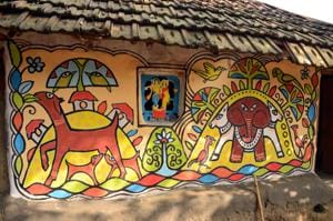 Residents and visitors get together to paint the walls of the mud houses in Khwaabgaon, in the initiative led by artist Mrinal Mandal. There are also workshops where visitors can try their hand at arts and crafts, and exhibition spaces where villagers sell their crafts. Residents and visitors get together to paint the walls of the mud houses in Khwaabgaon, in the initiative led by artist Mrinal Mandal. There are also workshops where visitors can try their hand at arts and crafts, and exhibition spaces where villagers sell their crafts.