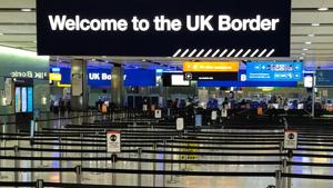 A UK border sign welcomes passengers on arrival at Heathrow airport in west London on December 31, 2020.(AFP) A UK border sign welcomes passengers on arrival at Heathrow airport in west London on December 31, 2020.(AFP)
