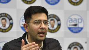 AAP leader Raghav Chadha during a press conference.(Sanjeev Verma/HT PHOTO) AAP leader Raghav Chadha during a press conference.(Sanjeev Verma/HT PHOTO)