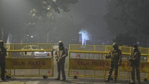 Barricades put in place on a road as security has been beefed up on the eve of New Year, in New Delhi.(PTI) Barricades put in place on a road as security has been beefed up on the eve of New Year, in New Delhi.(PTI)