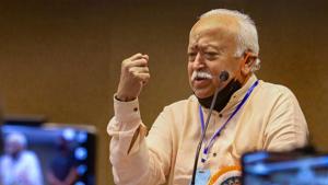 RSS chief Mohan Bhagwat speaks during the inauguration of ‘Kesari Media Studies and Research Center’, in Kozhikode.(PTI) RSS chief Mohan Bhagwat speaks during the inauguration of ‘Kesari Media Studies and Research Center’, in Kozhikode.(PTI)