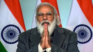 Prime Minister Narendra Modi greets as he lays the foundation stone of Light House Projects across six states through video conferencing, in New Delhi.(ANI) Prime Minister Narendra Modi greets as he lays the foundation stone of Light House Projects across six states through video conferencing, in New Delhi.(ANI)