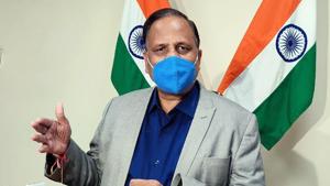 Delhi health minister Satyendar Jain speaks to media during a press conference, in New Delhi on Tuesday.(ANI) Delhi health minister Satyendar Jain speaks to media during a press conference, in New Delhi on Tuesday.(ANI)