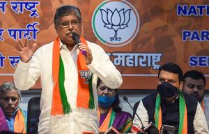 Maharashtra BJP President Chandrakant Patil speaks to media.(PTI) Maharashtra BJP President Chandrakant Patil speaks to media.(PTI)