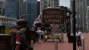 A public health warning message is posted amidst the tightening of regulations to curb the spread of the coronavirus disease (COVID-19) in Sydney, Australia.(REUTERS) A public health warning message is posted amidst the tightening of regulations to curb the spread of the coronavirus disease (COVID-19) in Sydney, Australia.(REUTERS)