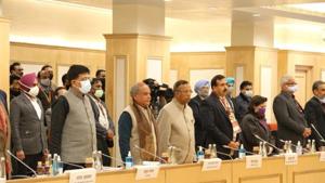Union ministers and farmers’ representatives during the seventh round of talks over agricultural laws.(HT Photo) Union ministers and farmers’ representatives during the seventh round of talks over agricultural laws.(HT Photo)