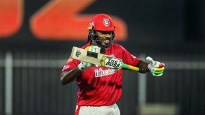 Chris Gayle of Kings XI Punjab after scoring fifty runs during Indian Premier League (IPL) cricket match against Kolkata Knight Riders, in Sharjah, UAE.(PTI) Chris Gayle of Kings XI Punjab after scoring fifty runs during Indian Premier League (IPL) cricket match against Kolkata Knight Riders, in Sharjah, UAE.(PTI)