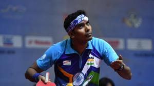 Sharath Kamal Achanta of India competes against Maharu Yoshimura of Japan during day two of the ITTF-Asian Table Tennis Championships at Among Raga Stadium.(Getty Images) Sharath Kamal Achanta of India competes against Maharu Yoshimura of Japan during day two of the ITTF-Asian Table Tennis Championships at Among Raga Stadium.(Getty Images)