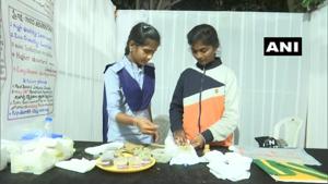 Kalyani, the teacher who guided the students in creating these pads said that she is proud of her students for coming up with the idea of ‘Stree Raksha Pads’.(Twitter/@ANI) Kalyani, the teacher who guided the students in creating these pads said that she is proud of her students for coming up with the idea of ‘Stree Raksha Pads’.(Twitter/@ANI)