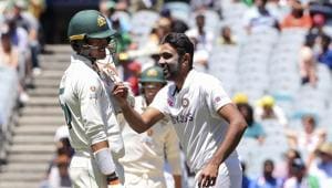 Australia's Mitchell Starc, left, and India's Ravichandran Ashwin exchange words during play on day four of the second cricket test between India and Australia at the Melbourne Cricket Ground.(AP) Australia's Mitchell Starc, left, and India's Ravichandran Ashwin exchange words during play on day four of the second cricket test between India and Australia at the Melbourne Cricket Ground.(AP)