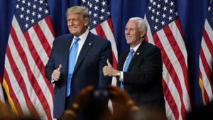 US President Donald Trump and Vice President Mike Pence during the first day of the Republican National Convention.(AP) US President Donald Trump and Vice President Mike Pence during the first day of the Republican National Convention.(AP)